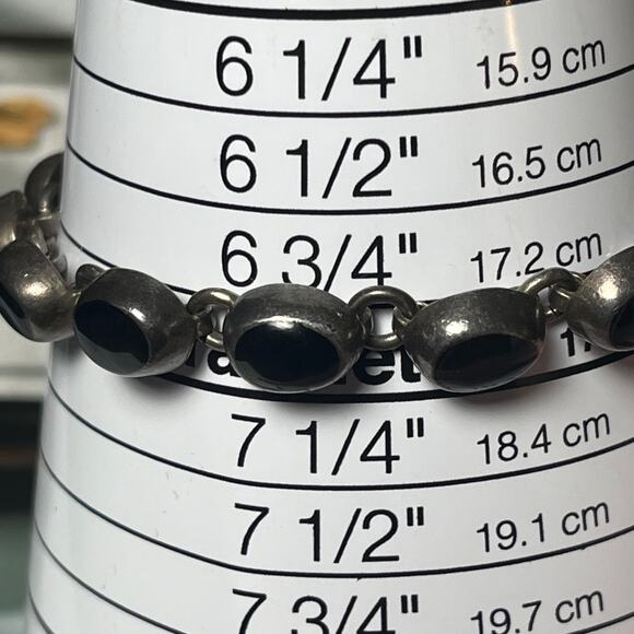 Vintage Heavy 925 Sterling Silver MEXICO and Onyx Cabochon Stone Bracelet - Picture 2 of 5